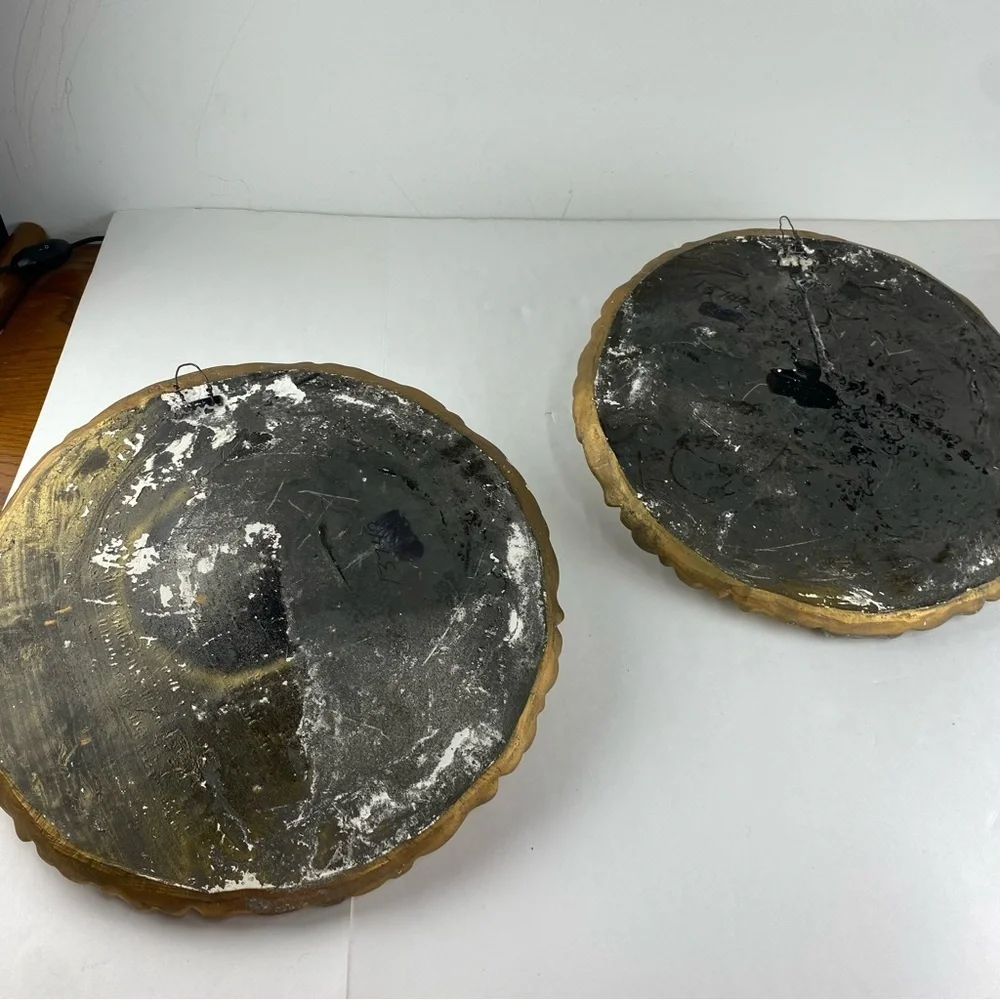 Pair of 60s Chalk Ware Oval Plaques 3D Ladies by Michigan Composition Lamp Co.
